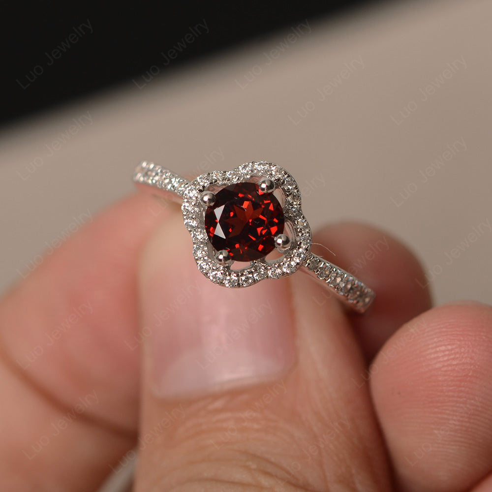 Garnet Halo Flower Engagement Ring Gold - LUO Jewelry