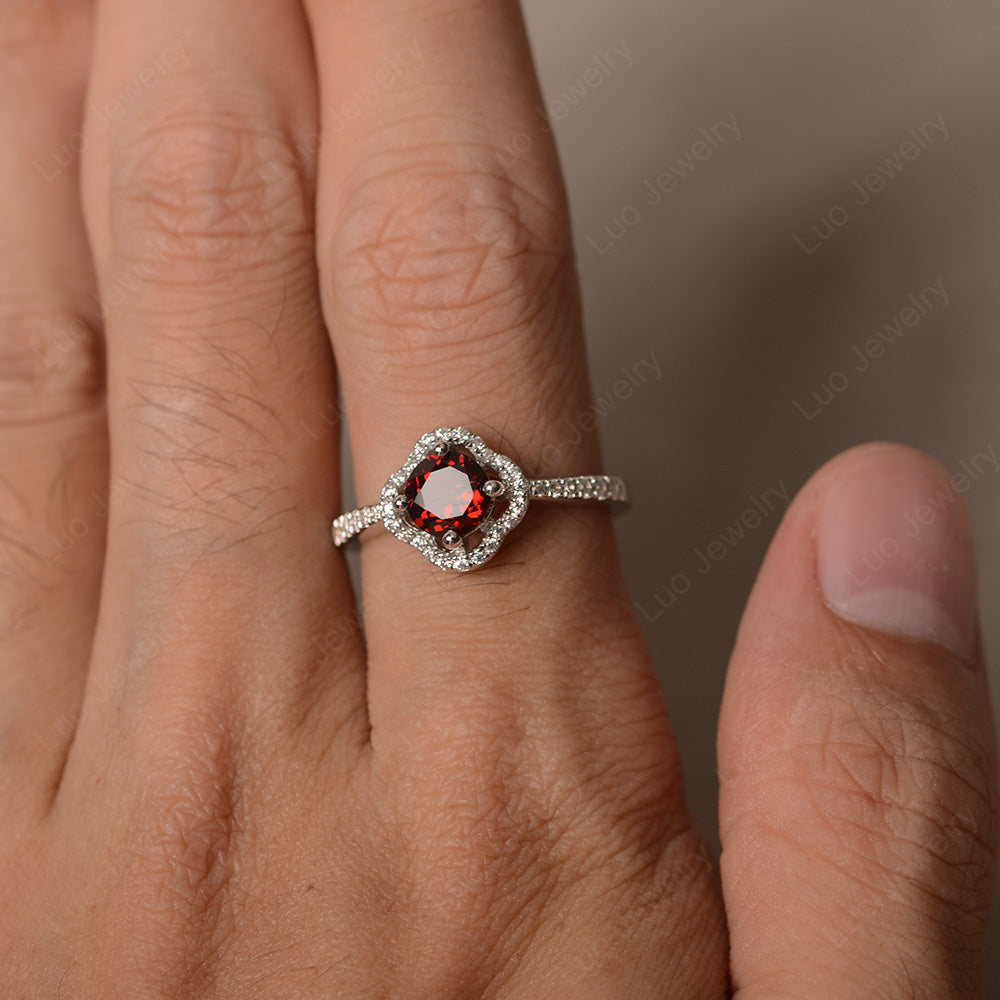 Garnet Halo Flower Engagement Ring Gold - LUO Jewelry
