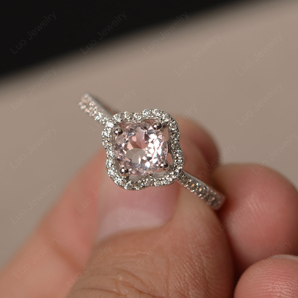 Morganite Halo Flower Engagement Ring Gold - LUO Jewelry