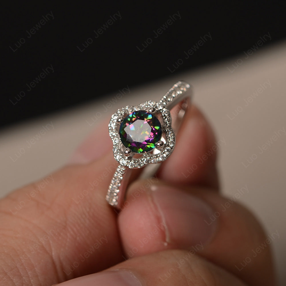 Mystic Topaz Halo Flower Engagement Ring Gold - LUO Jewelry