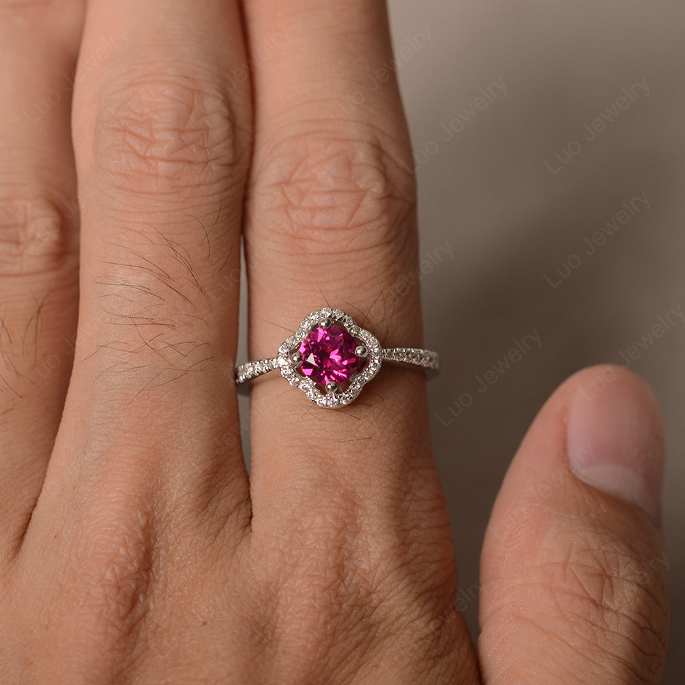 Ruby Halo Flower Engagement Ring Gold - LUO Jewelry