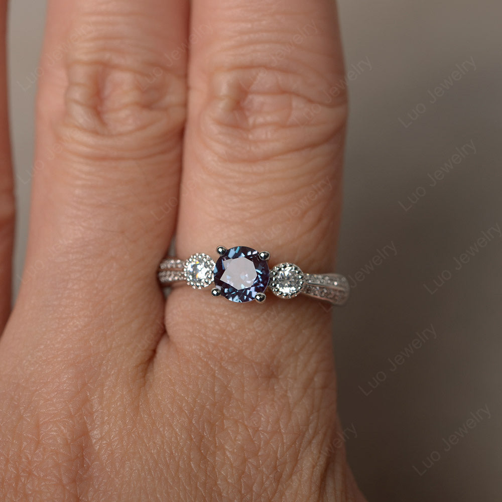 Round Cut Alexandrite Wedding Ring Art Deco Gold - LUO Jewelry