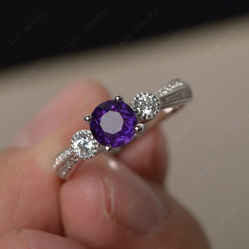 Round Cut Amethyst Wedding Ring Art Deco Gold - LUO Jewelry