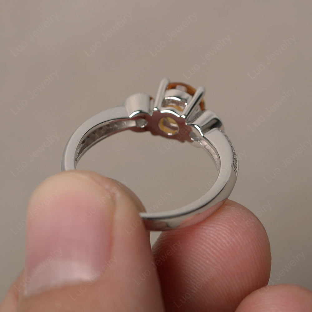 Round Cut Citrine Wedding Ring Art Deco Gold - LUO Jewelry