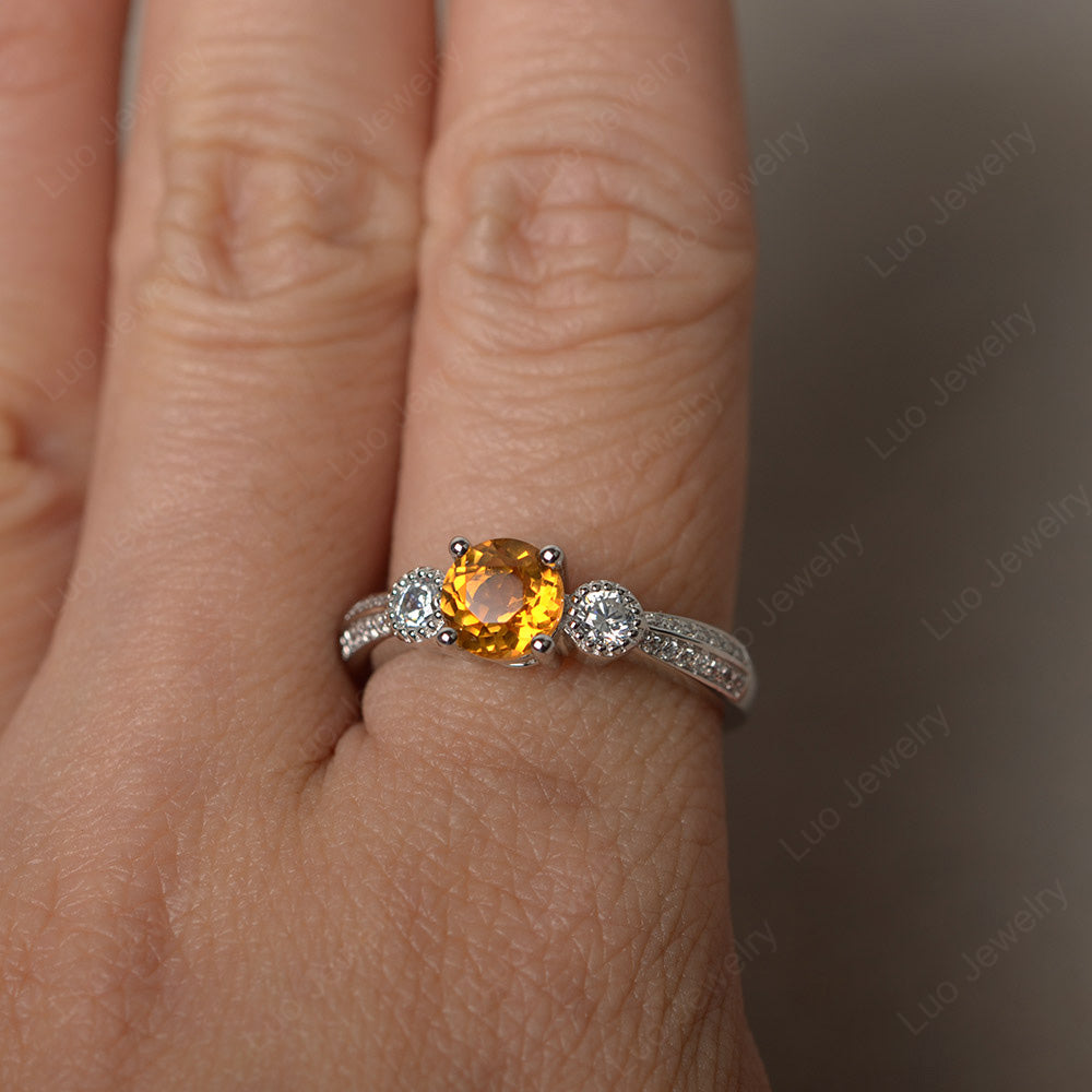 Round Cut Citrine Wedding Ring Art Deco Gold - LUO Jewelry