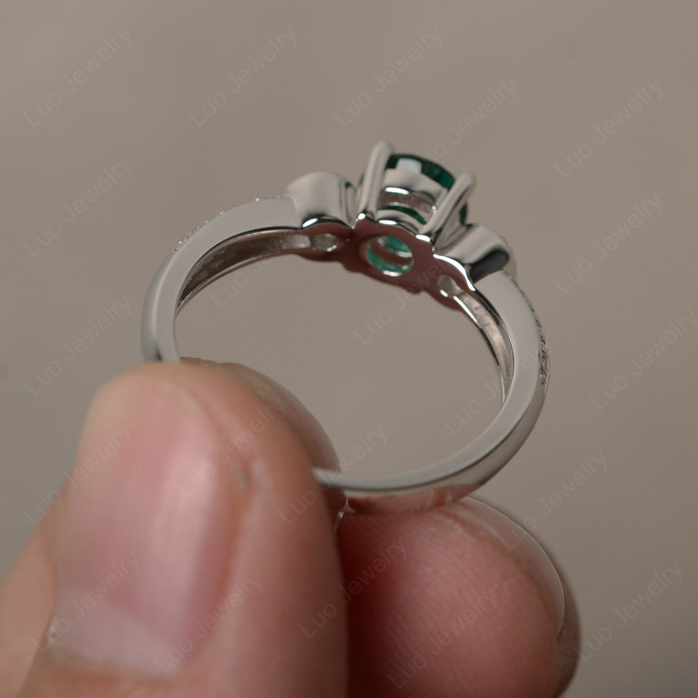 Round Cut Lab Emerald Wedding Ring Art Deco Gold - LUO Jewelry