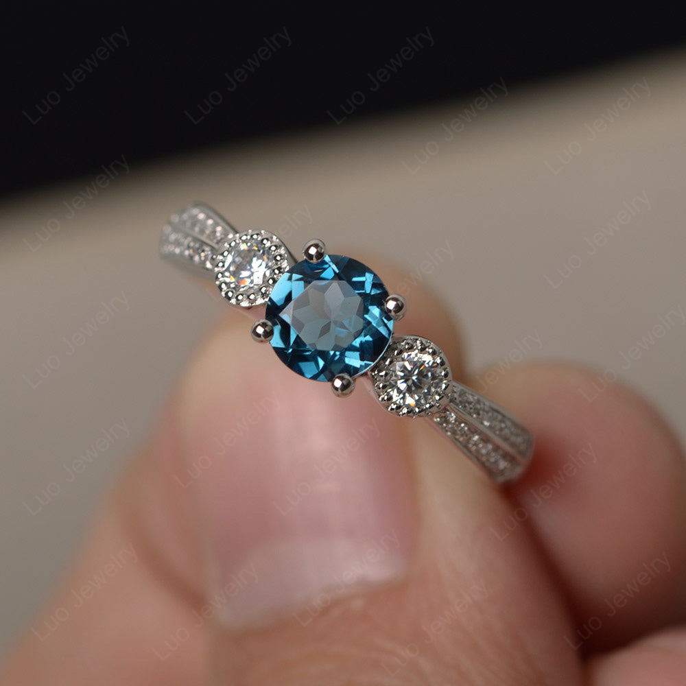 Round Cut London Blue Topaz Wedding Ring Art Deco Gold - LUO Jewelry