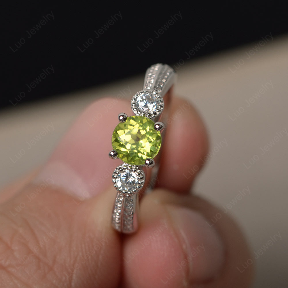 Round Cut Peridot Wedding Ring Art Deco Gold - LUO Jewelry
