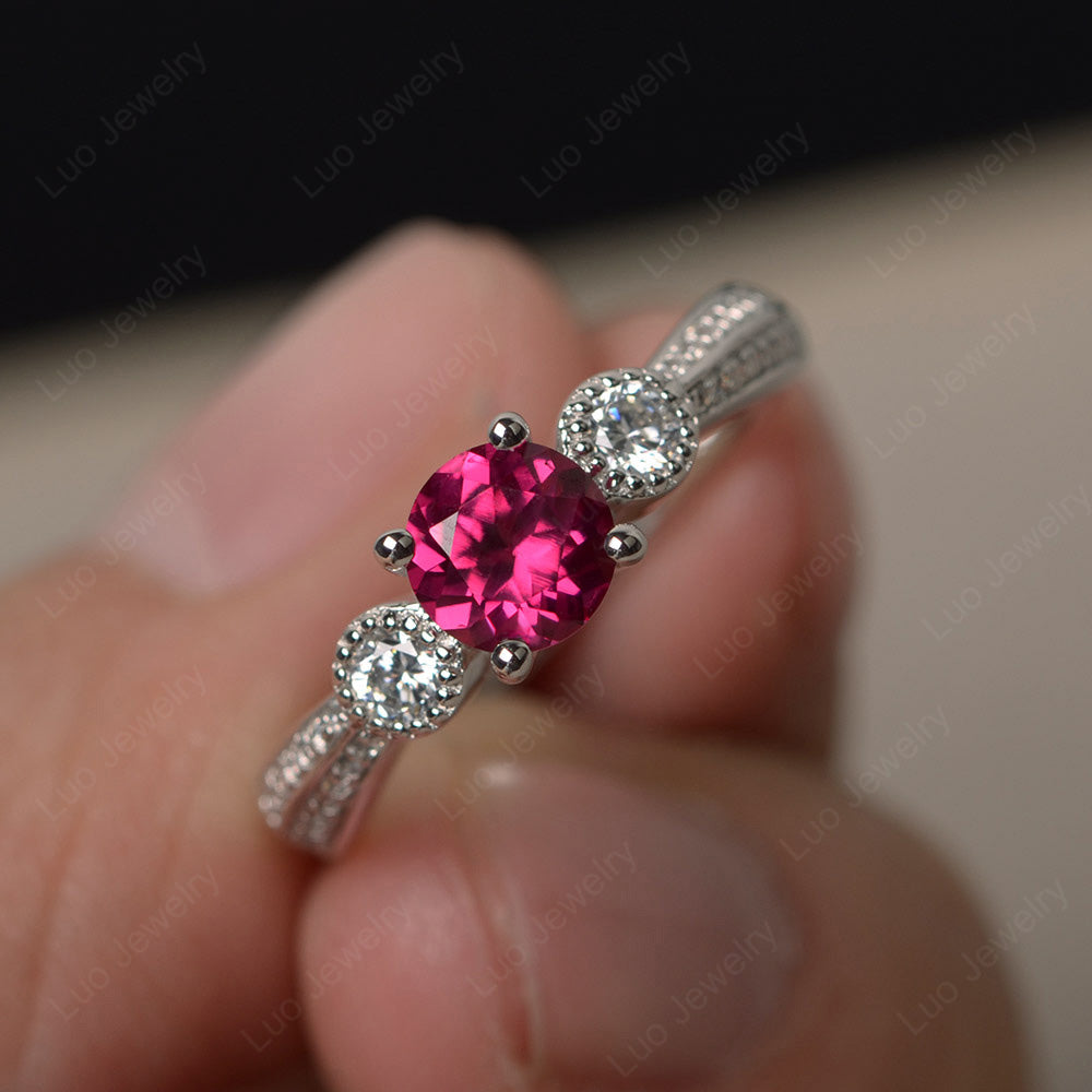 Round Cut Ruby Wedding Ring Art Deco Gold - LUO Jewelry
