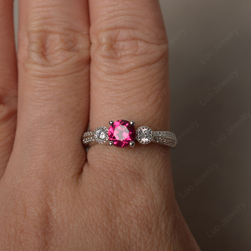 Round Cut Ruby Wedding Ring Art Deco Gold - LUO Jewelry