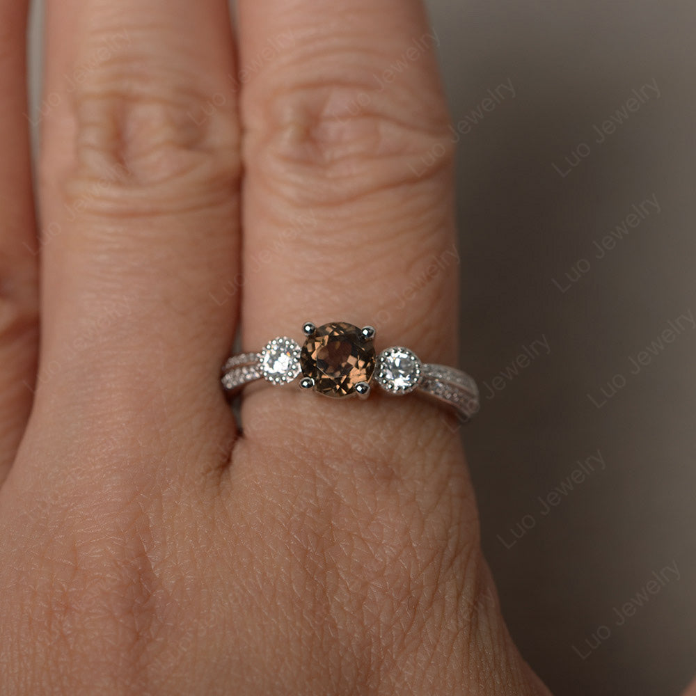 Round Cut Smoky Quartz  Wedding Ring Art Deco Gold - LUO Jewelry