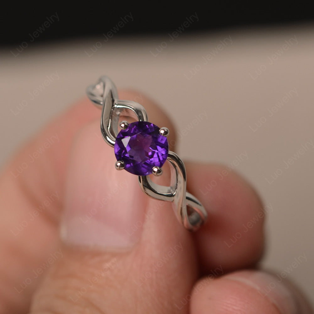 Kite Set Round Amethyst Solitaire Ring Gold - LUO Jewelry