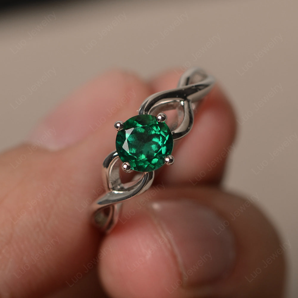 Kite Set Round Lab Emerald Solitaire Ring Gold - LUO Jewelry