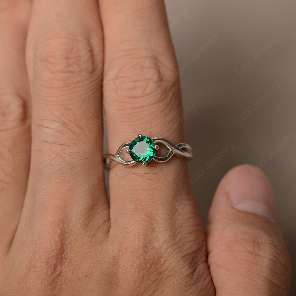 Kite Set Round Lab Emerald Solitaire Ring Gold - LUO Jewelry