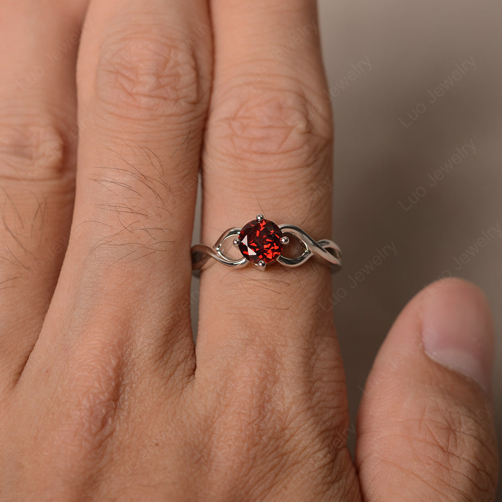 Kite Set Round Garnet Solitaire Ring Gold - LUO Jewelry