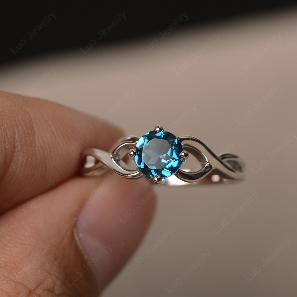 Kite Set Round London Blue Topaz Solitaire Ring Gold - LUO Jewelry