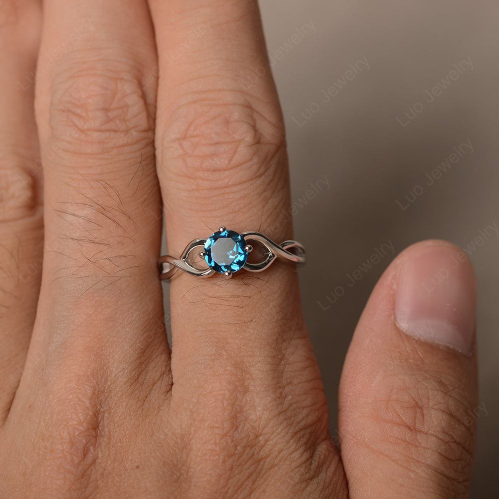Kite Set Round London Blue Topaz Solitaire Ring Gold - LUO Jewelry
