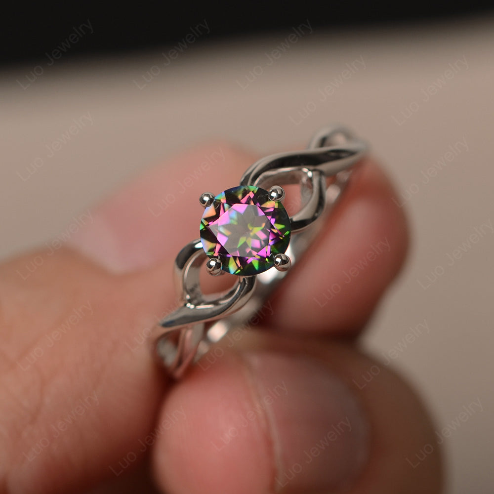 Kite Set Round Mystic Topaz Solitaire Ring Gold - LUO Jewelry