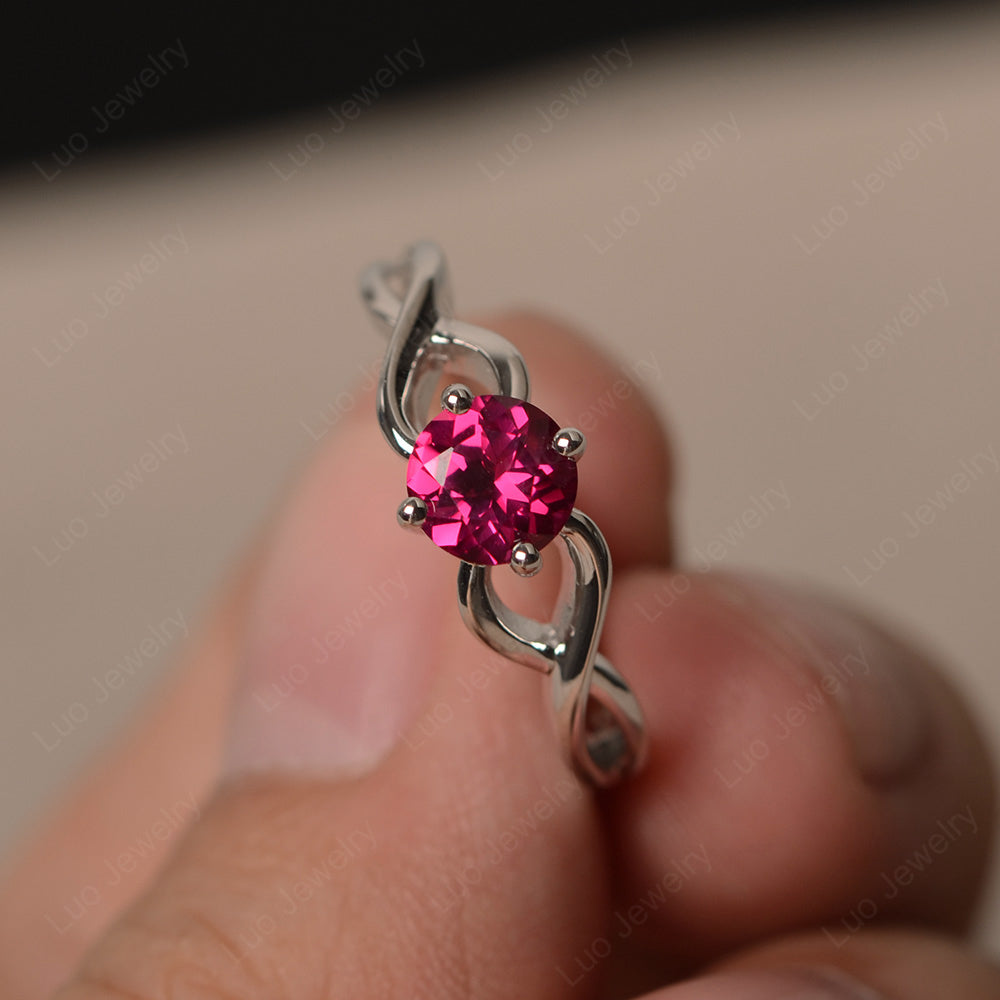 Kite Set Round Ruby Solitaire Ring Gold - LUO Jewelry