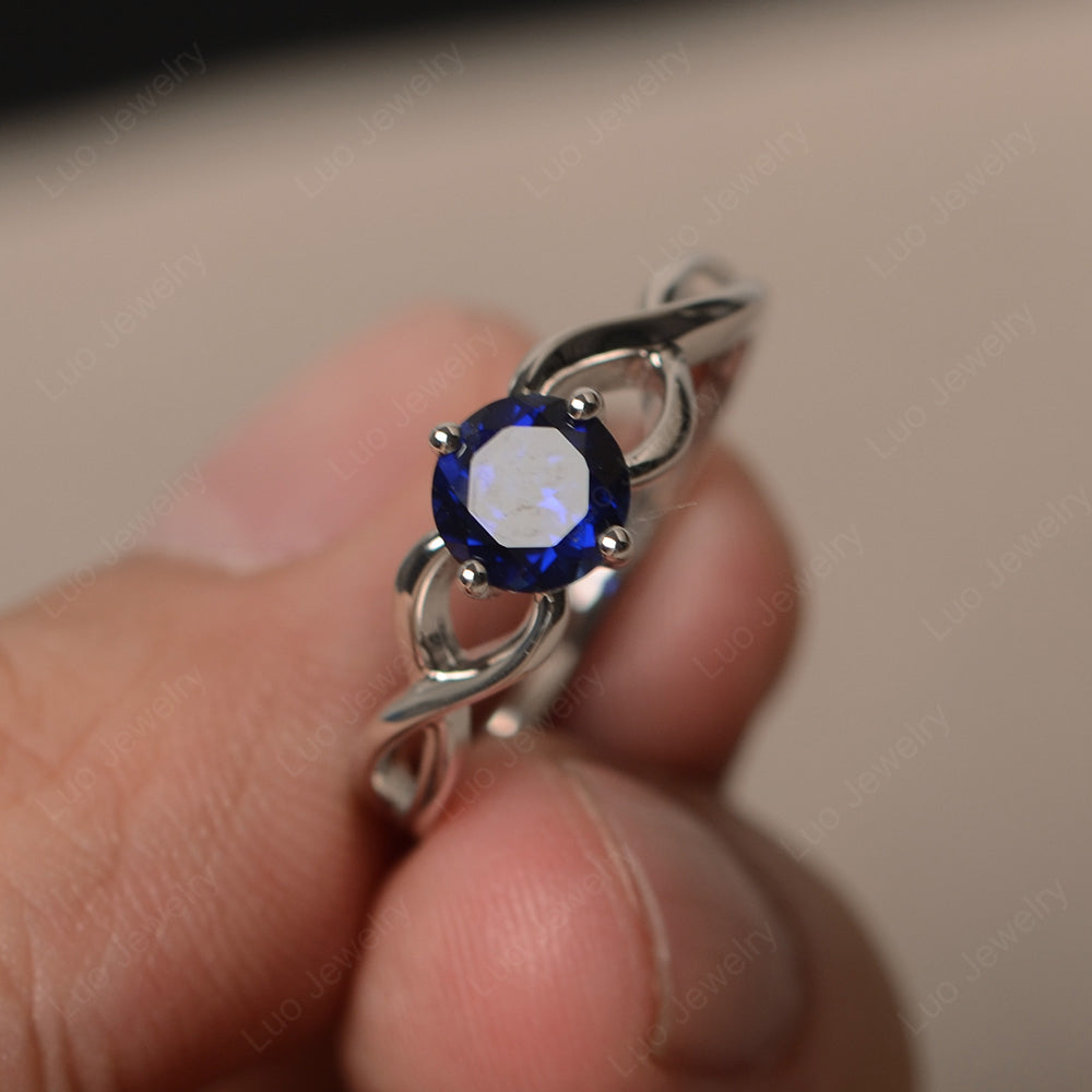 Kite Set Round Lab Sapphire Solitaire Ring Gold - LUO Jewelry