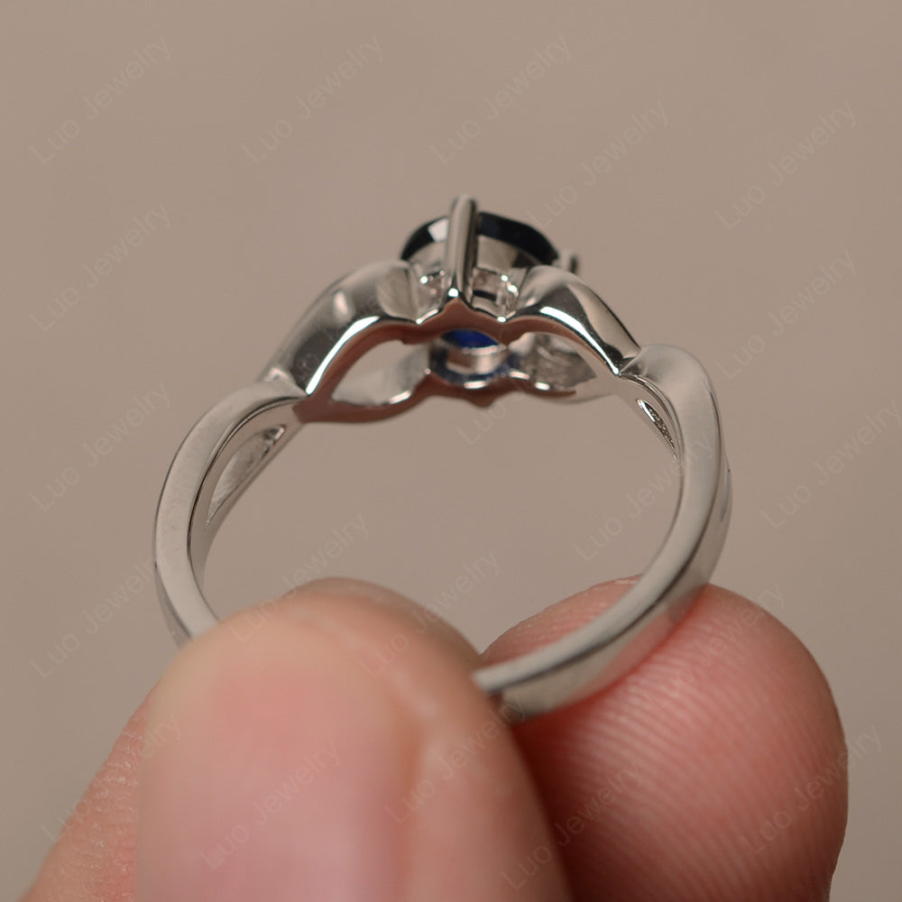 Kite Set Round Lab Sapphire Solitaire Ring Gold - LUO Jewelry