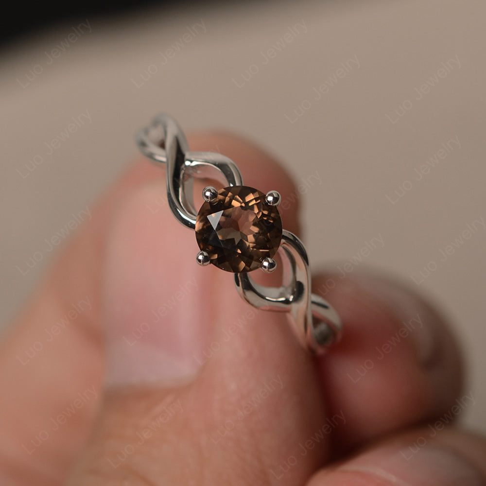 Kite Set Round Smoky Quartz  Solitaire Ring Gold - LUO Jewelry