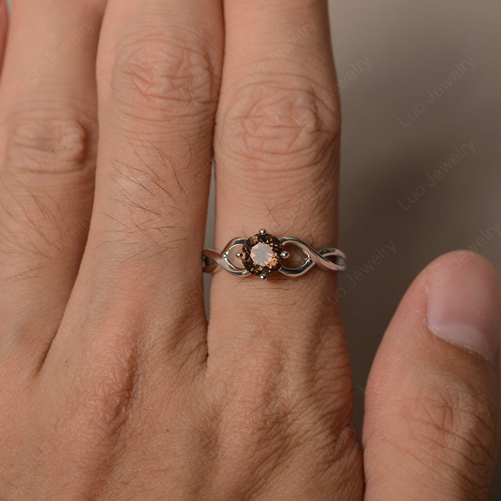 Kite Set Round Smoky Quartz  Solitaire Ring Gold - LUO Jewelry