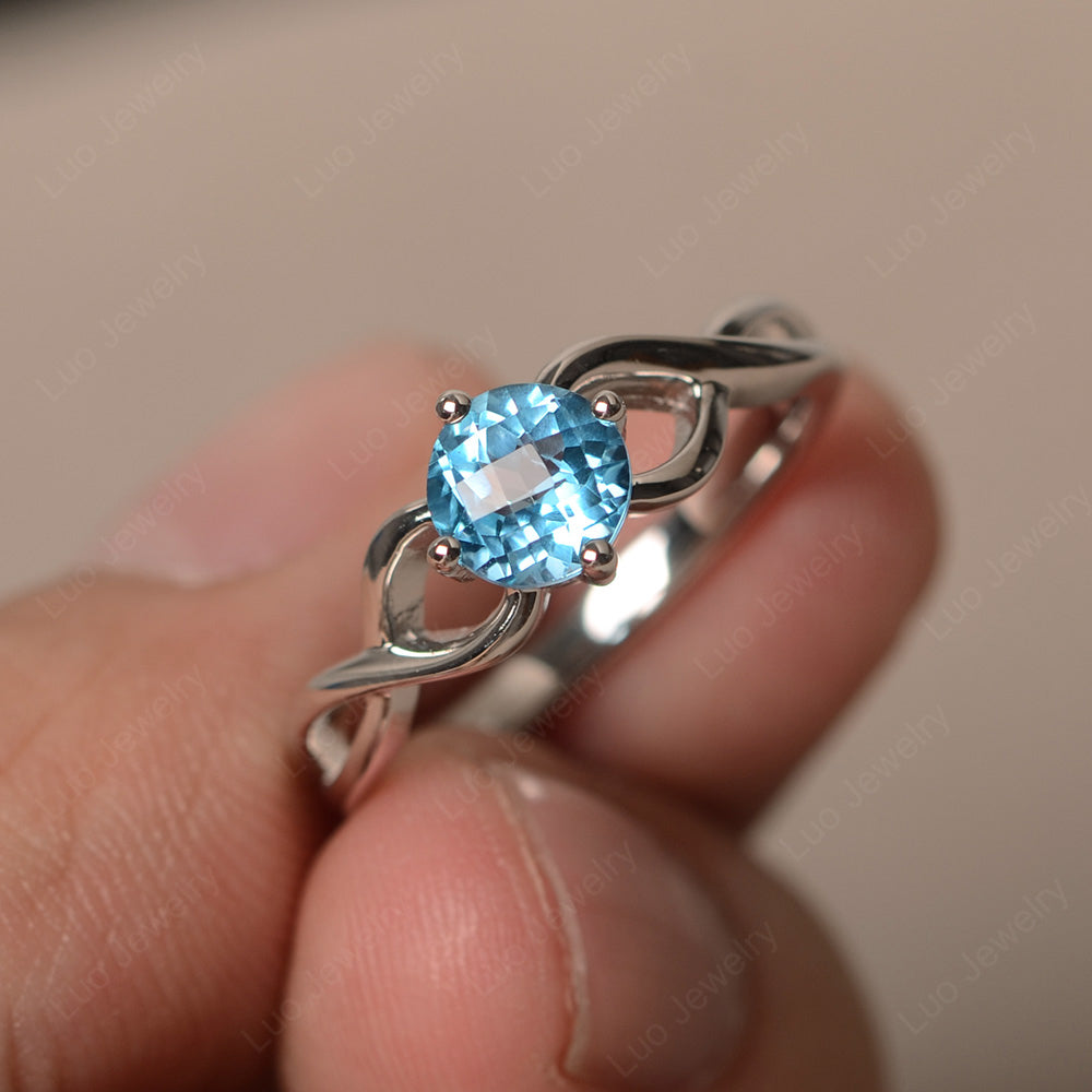 Kite Set Round Swiss Blue Topaz Solitaire Ring Gold - LUO Jewelry