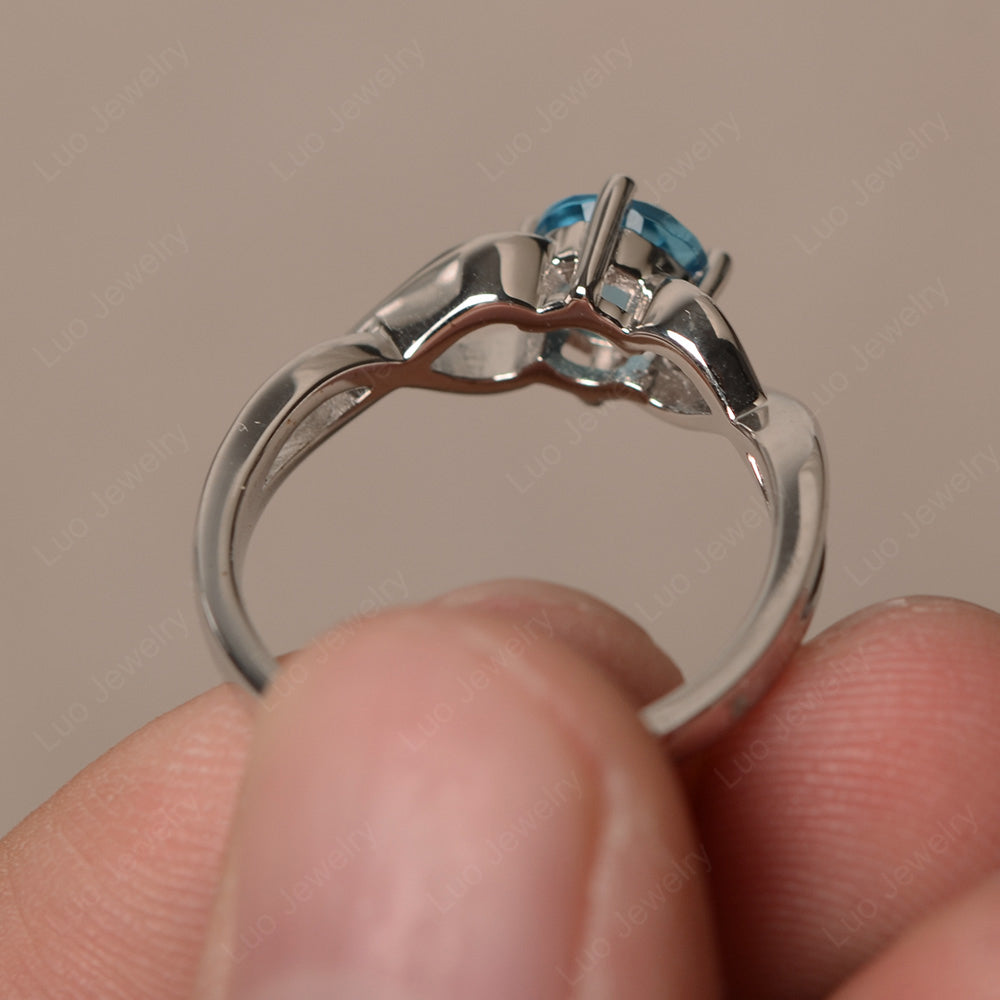 Kite Set Round Swiss Blue Topaz Solitaire Ring Gold - LUO Jewelry