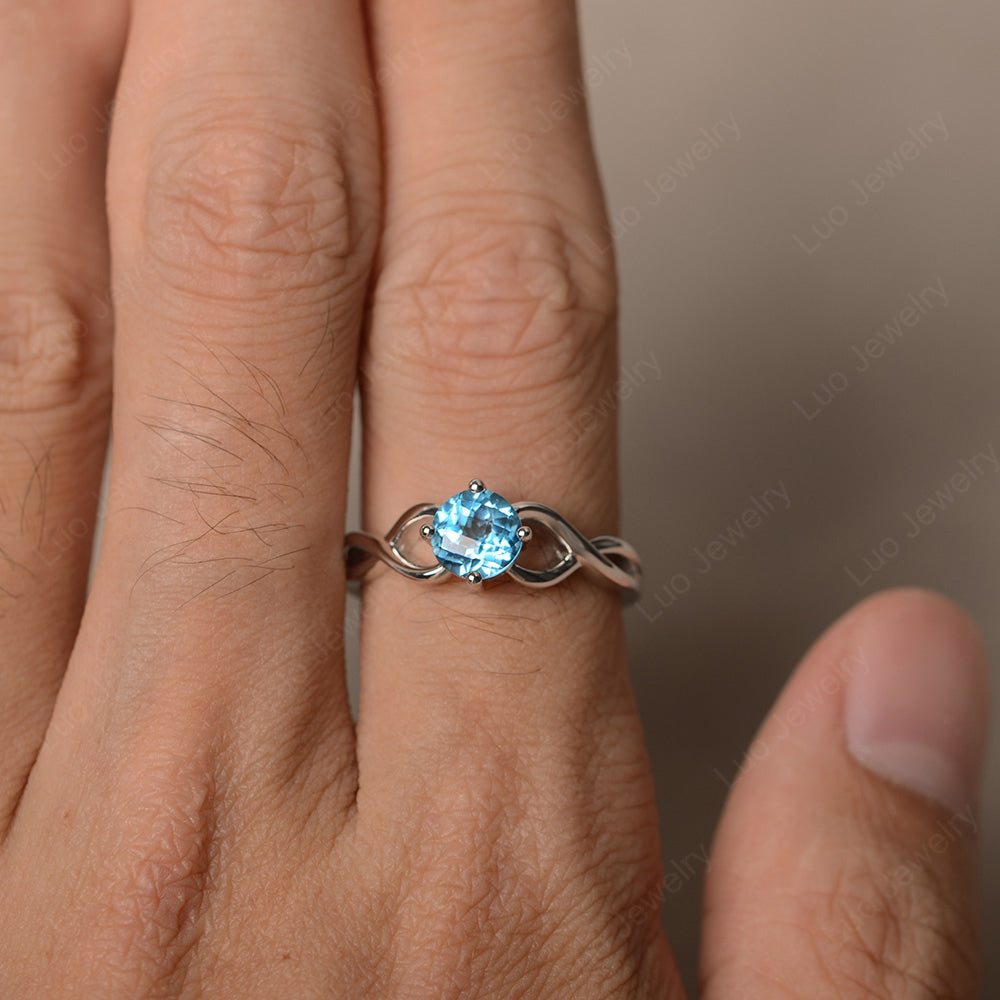 Kite Set Round Swiss Blue Topaz Solitaire Ring Gold - LUO Jewelry