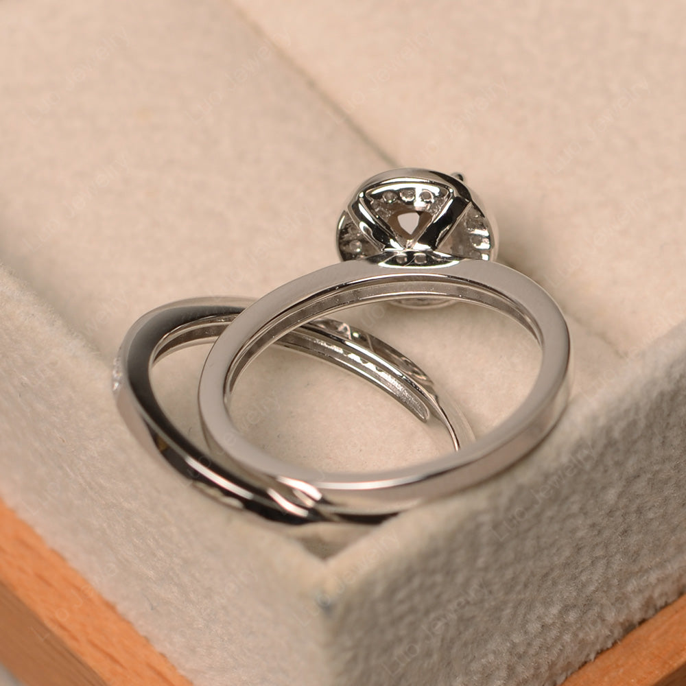 Round Cut Smoky Quartz  Halo Bridal Set Ring - LUO Jewelry