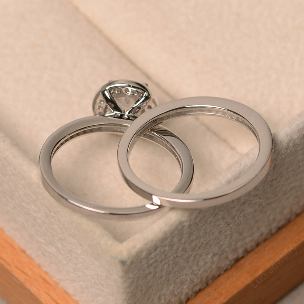 Round Cut White Topaz Halo Bridal Set Ring - LUO Jewelry