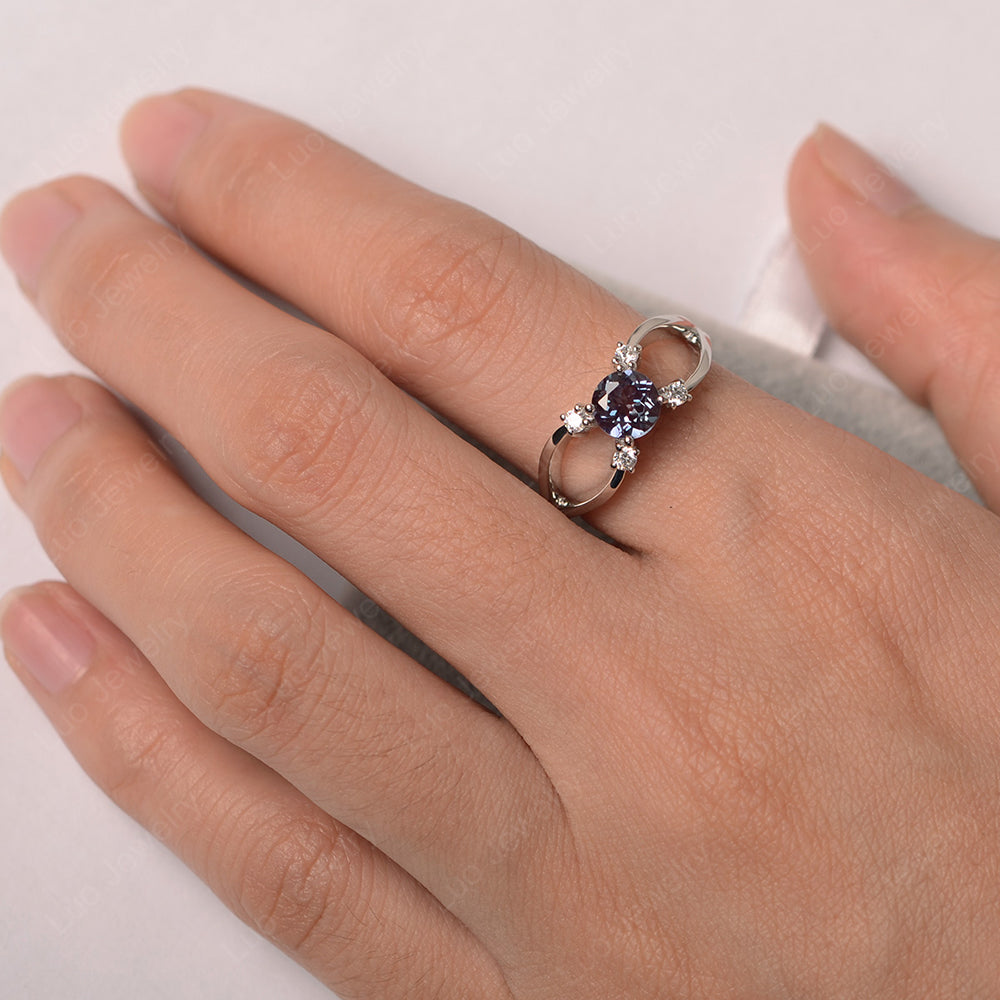 Round Cut Alexandrite Ring Split Shank Silver - LUO Jewelry