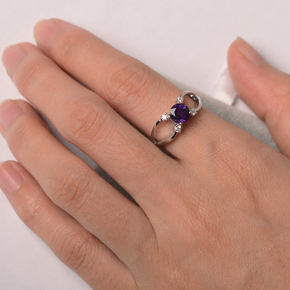 Round Cut Amethyst Ring Split Shank Silver - LUO Jewelry