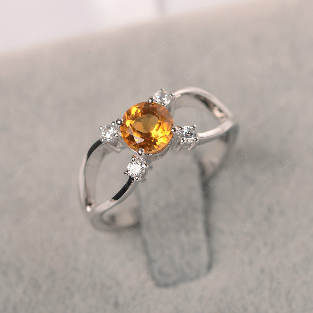 Round Cut Citrine Ring Split Shank Silver - LUO Jewelry