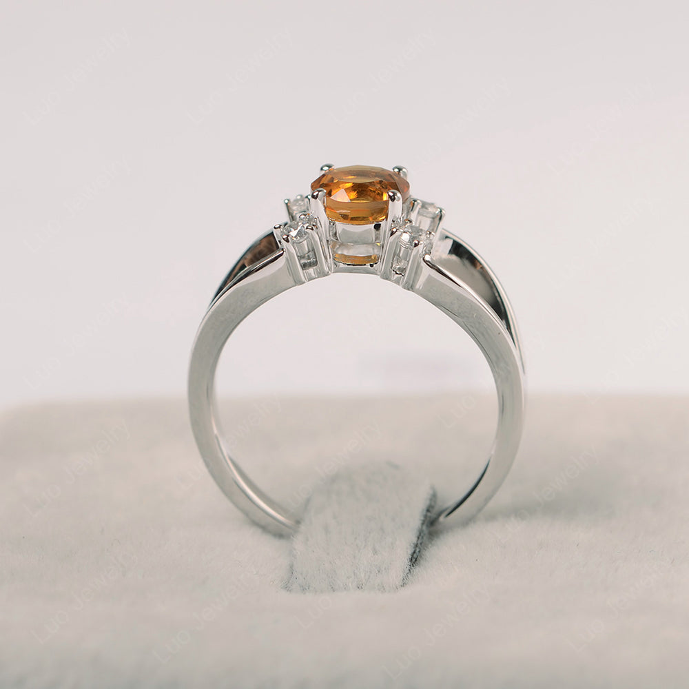 Round Cut Citrine Ring Split Shank Silver - LUO Jewelry