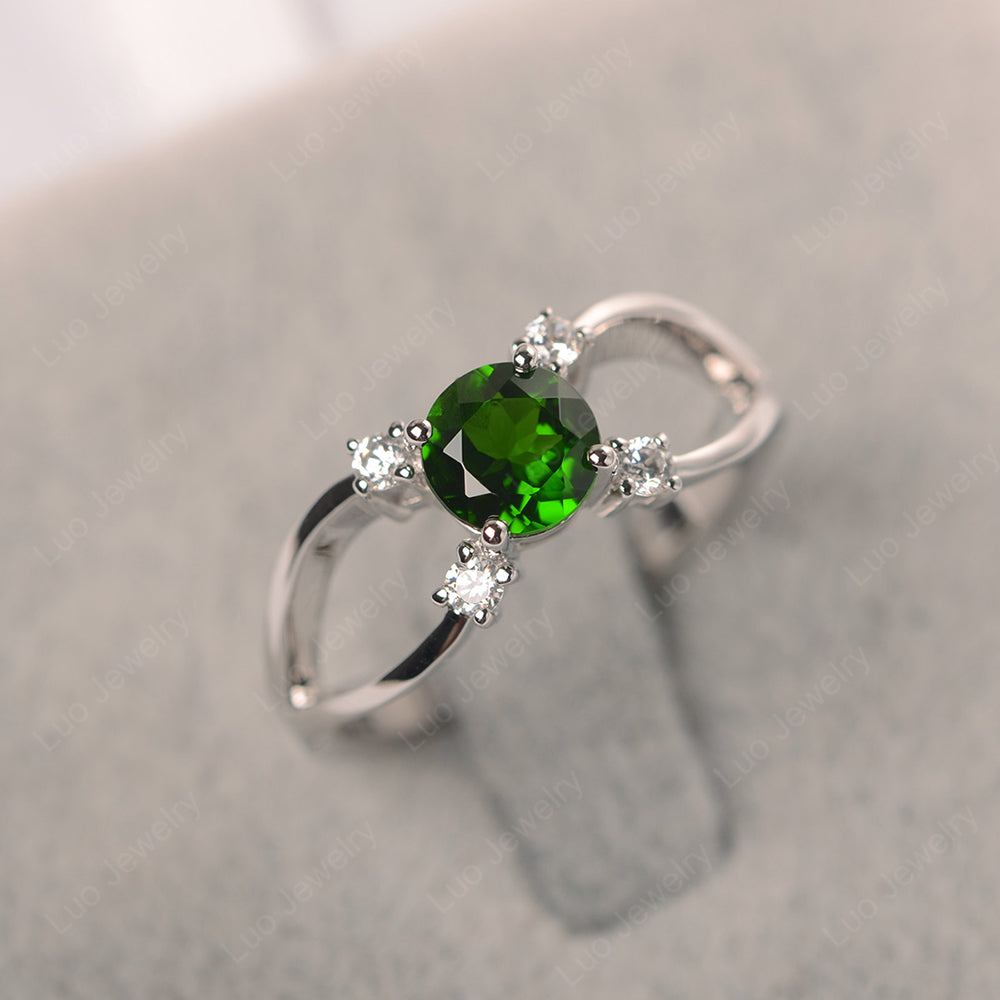 Round Cut Diopside Ring Split Shank Silver - LUO Jewelry