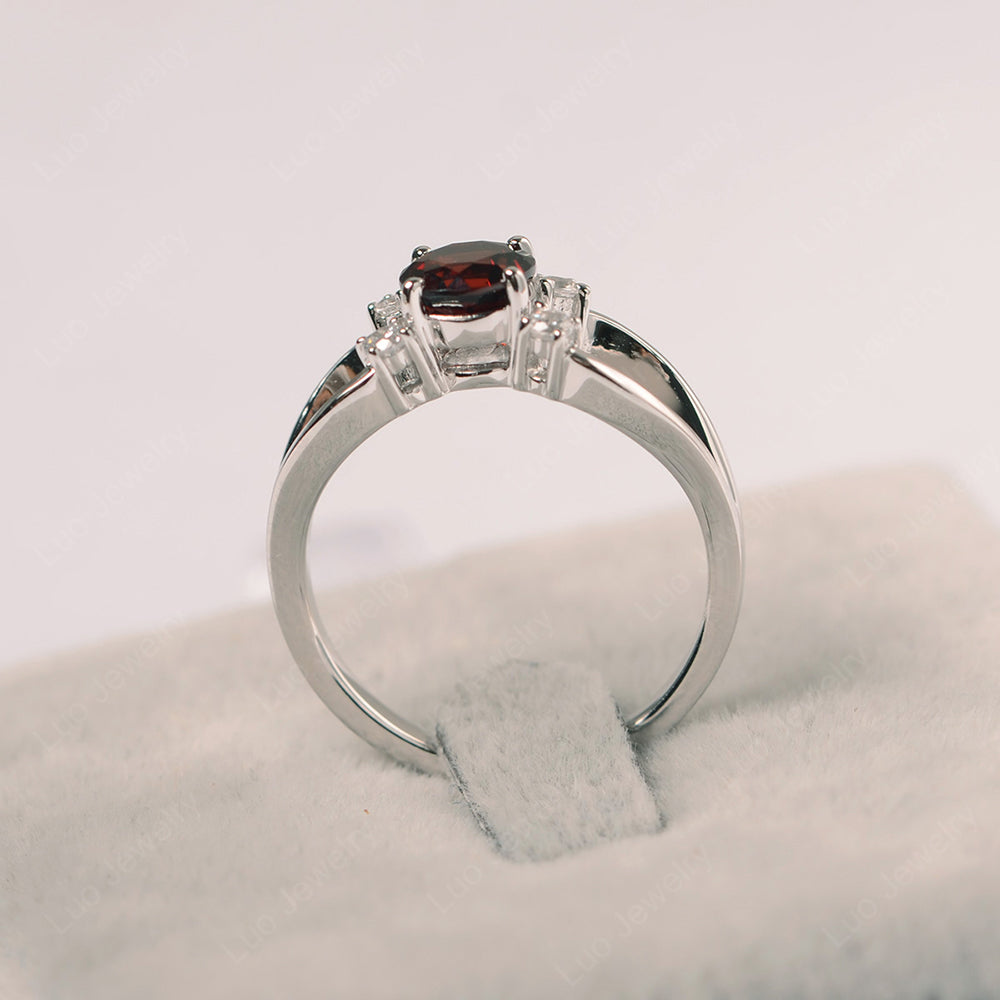 Round Cut Garnet Ring Split Shank Silver - LUO Jewelry