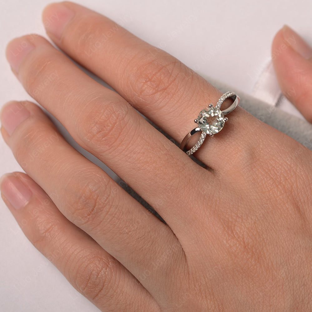 Round Cut Green Amethyst Ring Split Shank Silver - LUO Jewelry