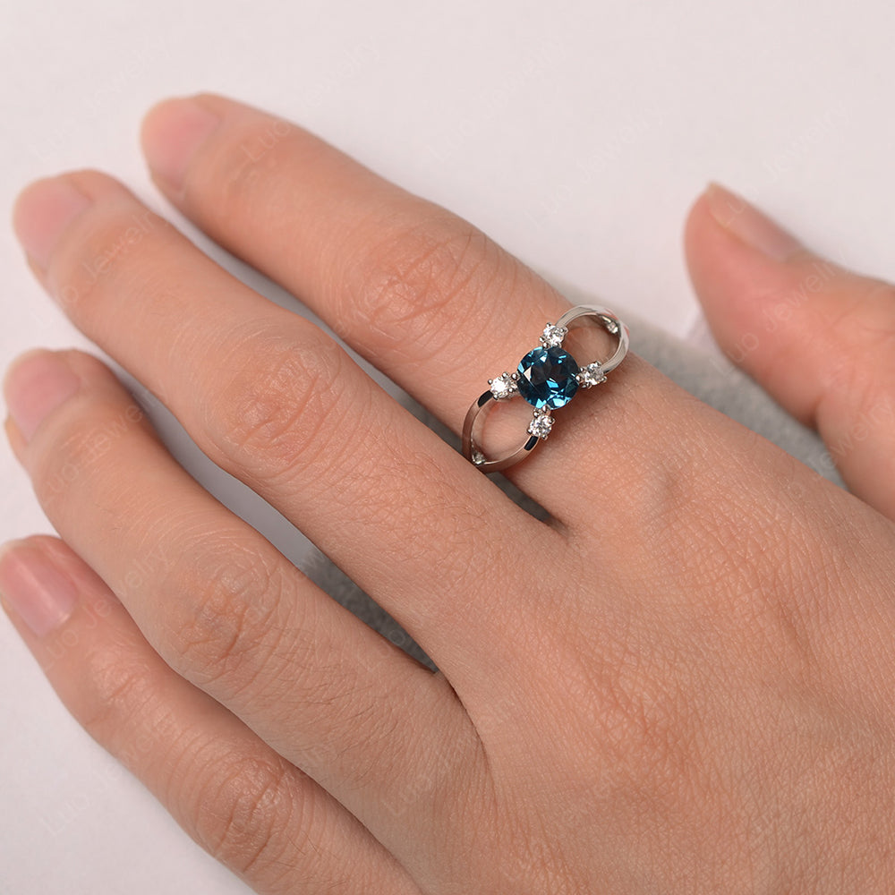 Round Cut London Blue Topaz Ring Split Shank Silver - LUO Jewelry