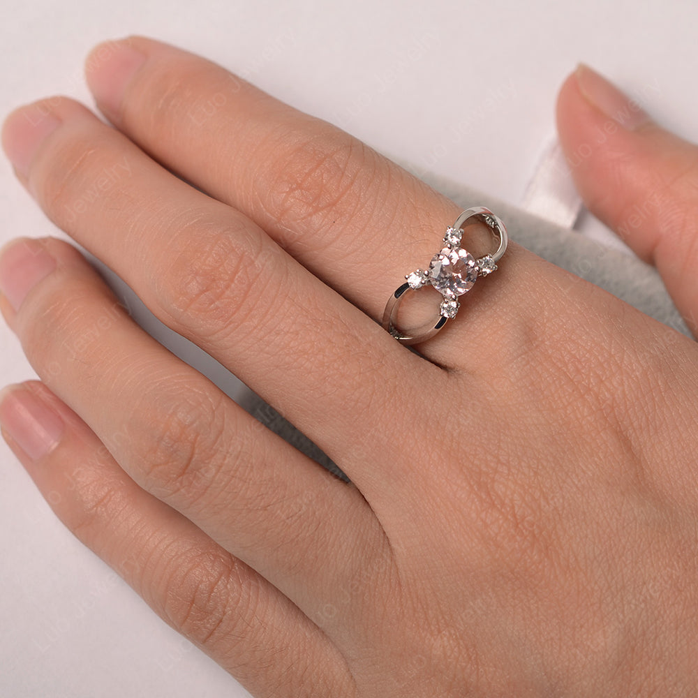 Round Cut Morganite Ring Split Shank Silver - LUO Jewelry