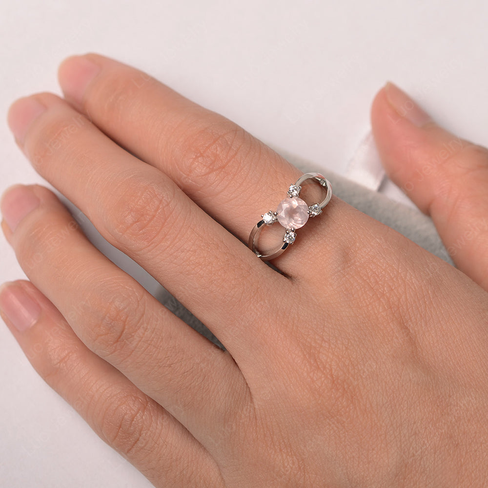 Round Cut Rose Quartz Ring Split Shank Silver - LUO Jewelry