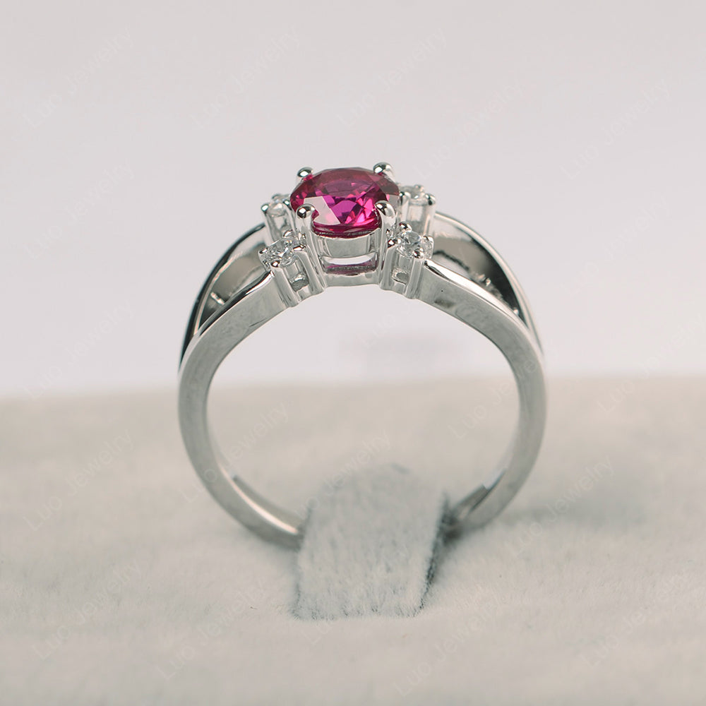 Round Cut Ruby Ring Split Shank Silver - LUO Jewelry