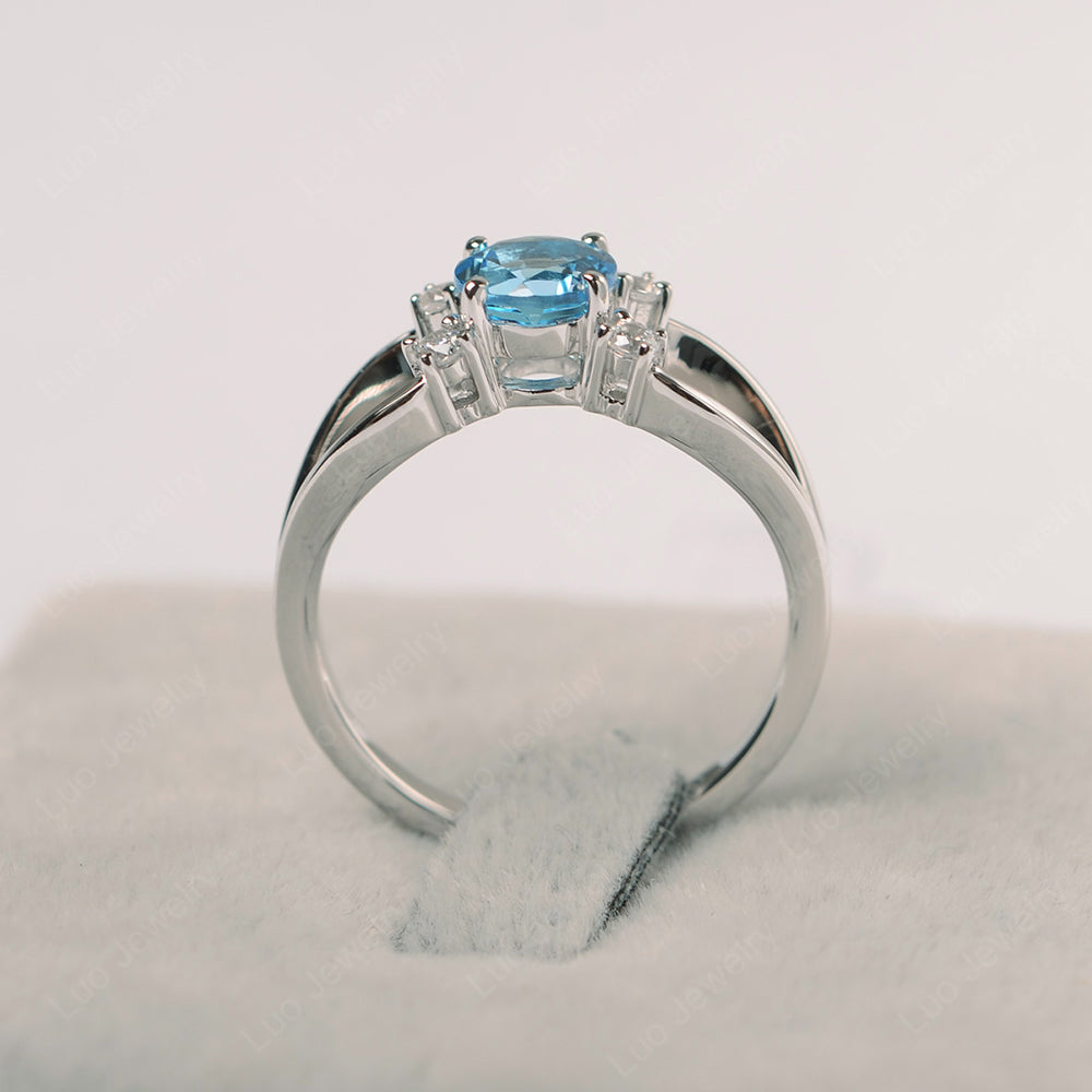 Round Cut Swiss Blue Topaz Ring Split Shank Silver - LUO Jewelry