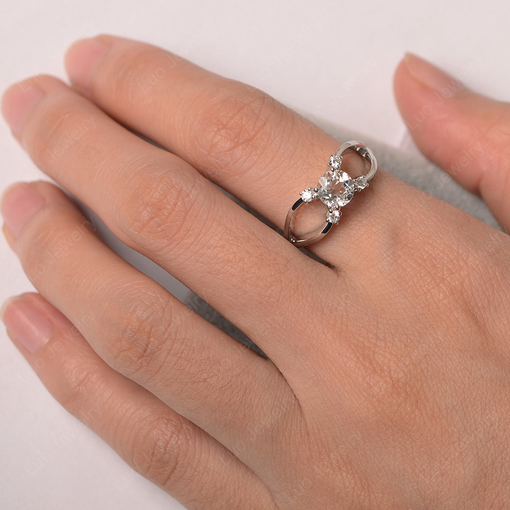 Round Cut White Topaz Ring Split Shank Silver - LUO Jewelry