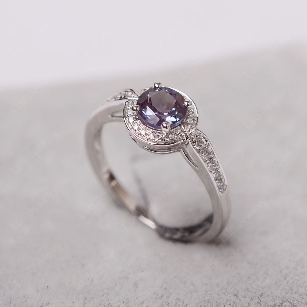 Round Cut Alexandrite Halo Wedding Ring Gold - LUO Jewelry