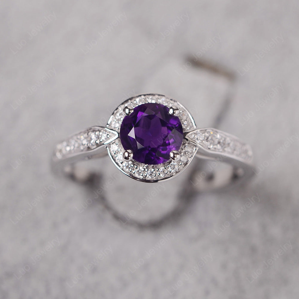 Round Cut Amethyst Halo Wedding Ring Gold - LUO Jewelry