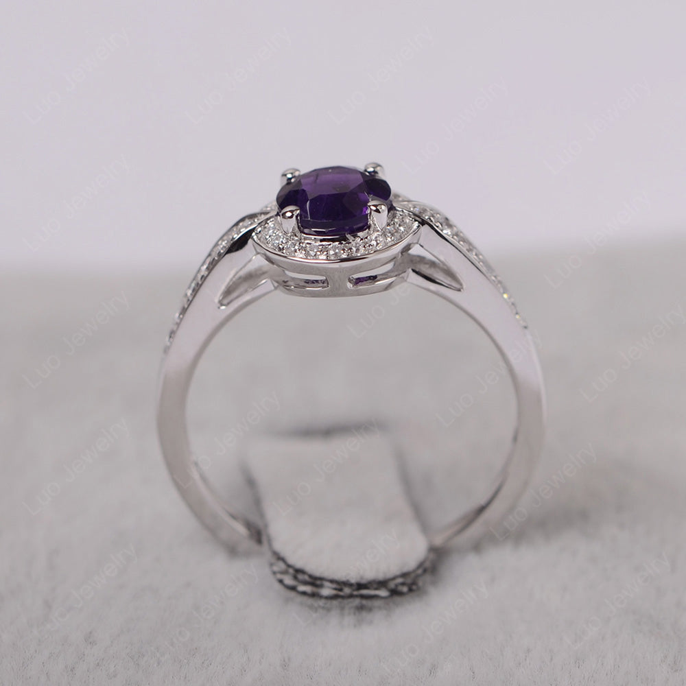 Round Cut Amethyst Halo Wedding Ring Gold - LUO Jewelry