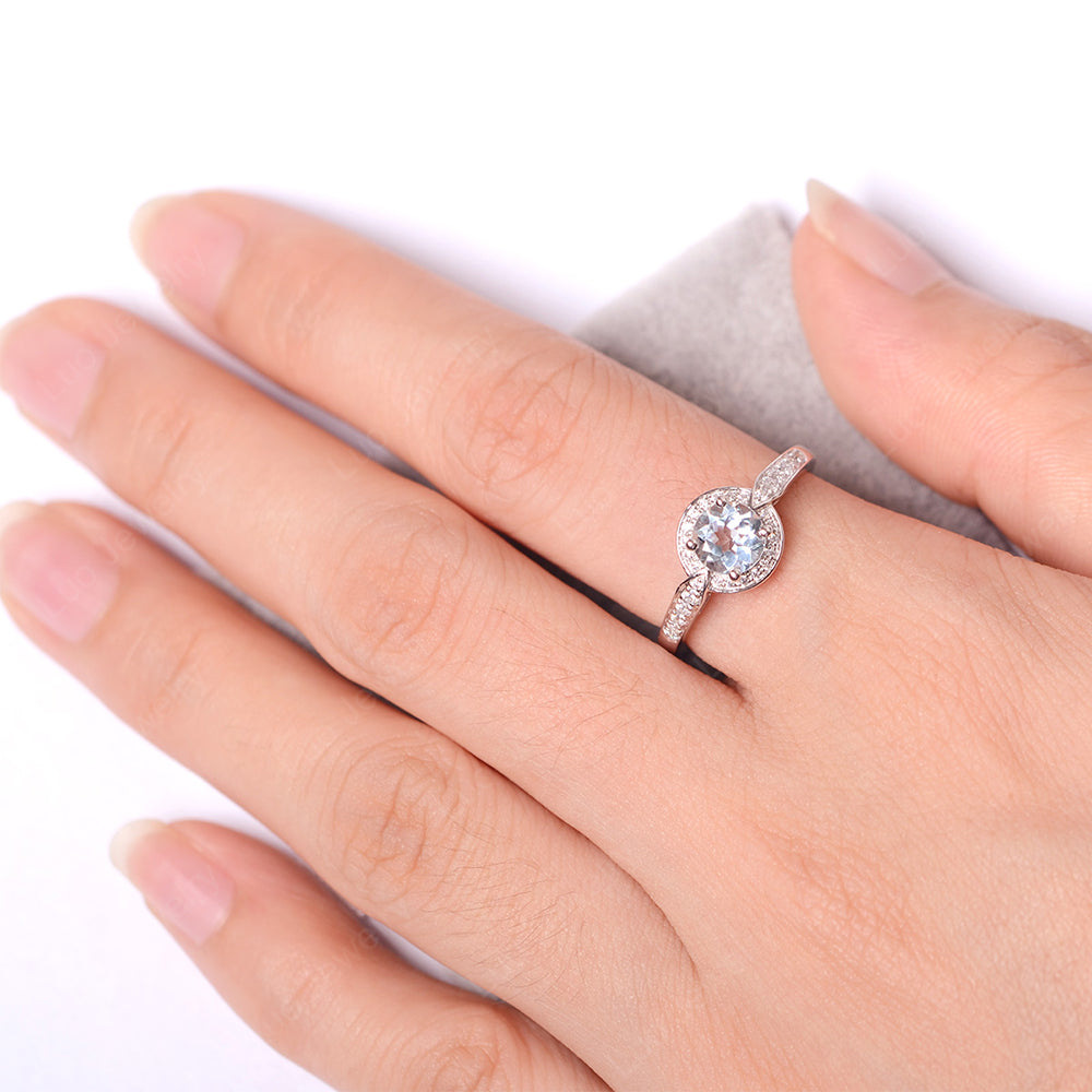 Round Cut Aquamarine Halo Wedding Ring Gold - LUO Jewelry