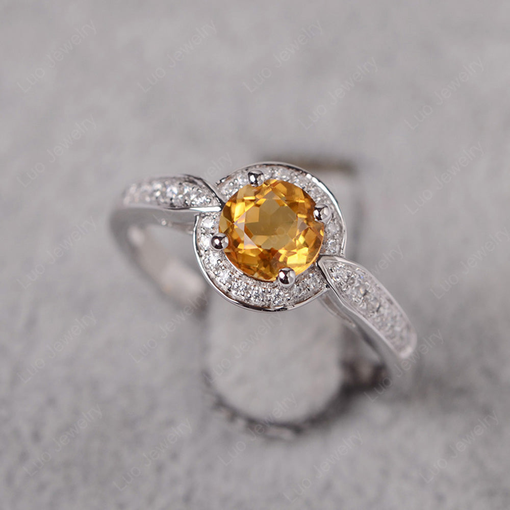 Round Cut Citrine Halo Wedding Ring Gold - LUO Jewelry